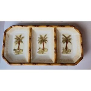 Today's Living Palm Tree Divided Serving Tray Faux Bamboo Ceramic Platter